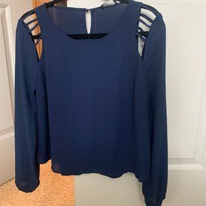ASTR Navy Blouse with shoulder open detail